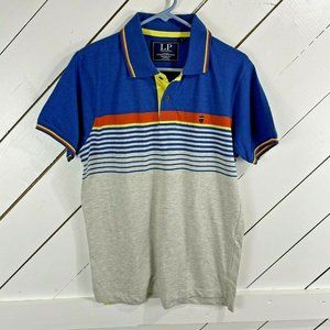 Louis Philippe Mens Polo Shirt Size Large Blue Gray Horizontal Stripe Cotton